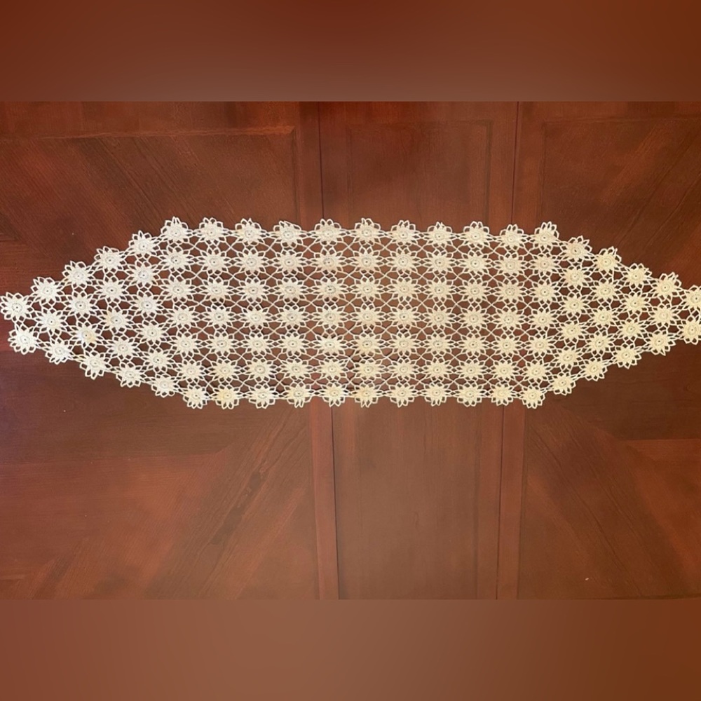Vintage Handmade Delicate Table Runner 35” Long